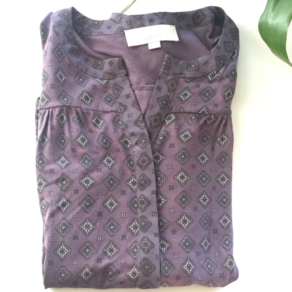Long Sleeve Purple Patterned Blouse